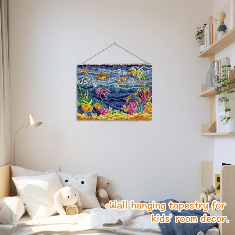 YP Underwater World Latch Hook Rug Kit - 20x15 Inch Ocean-Themed Needlework Craft, Beginner-Friendly Crochet Rug with Pre-Cut Yarn for Kids’ Creativity & Home Decoration - Image 4